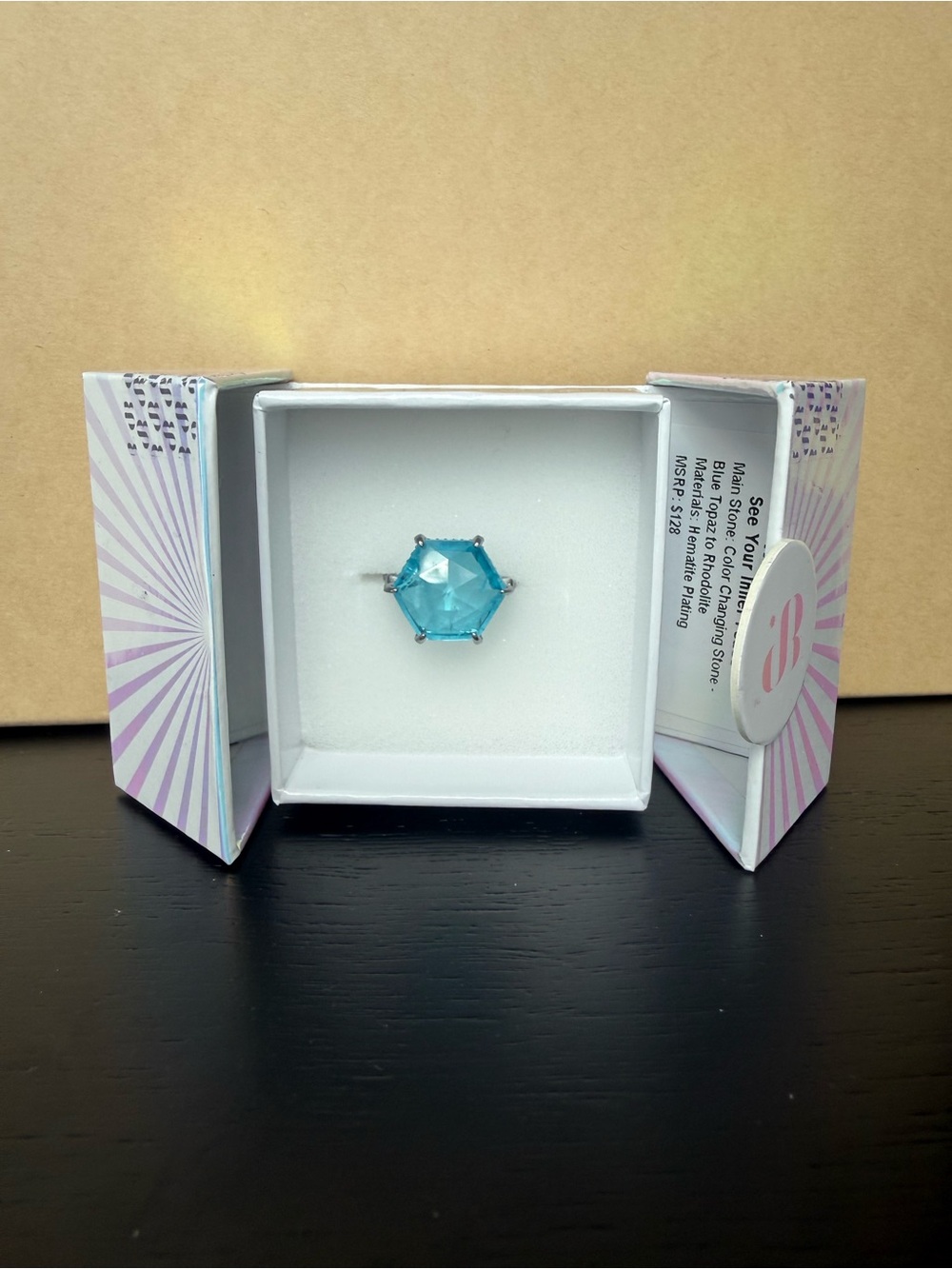 Bomb Party Mental Health Hematite Hexagon Ring Size 6